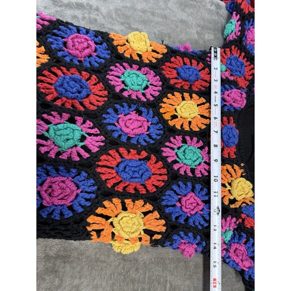 Farm Rio Crochet Knit Mini Dress Multicolor Floral Boho Festival Cotton S - Picture 9 of 12